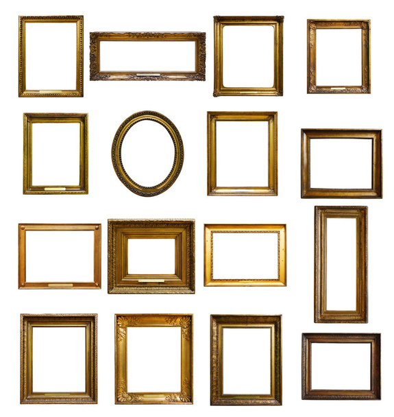 Zestaw trzech vintage złote barokowe drewniane ramki na na białym tle - Zdjęcie, obraz