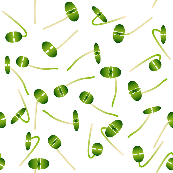 Microgreens fesleğen. Bir bitki tohumları çimlenme. Seamless modeli. Beyaz izole. Vitamin takviyesi, vegan gıda - Vektör, Görsel