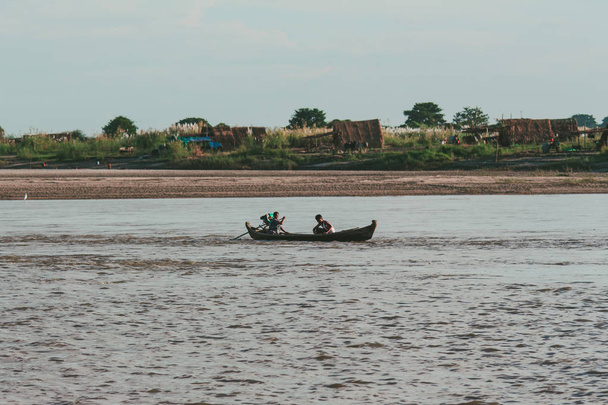 Burmese fishing boat on the River with  in Mingun,Mandalay, Myanmar (Burma) - Photo, Image