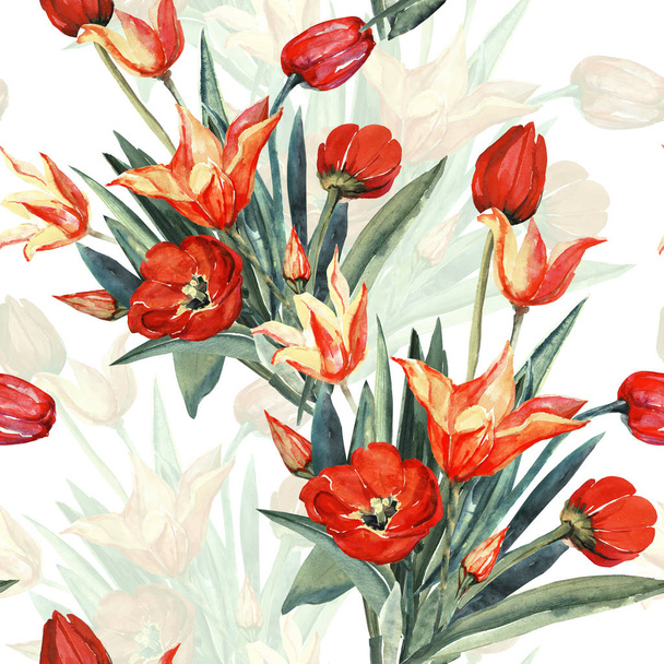 Seamless pattern of yellow-red tulips. - Fotografie, Obrázek