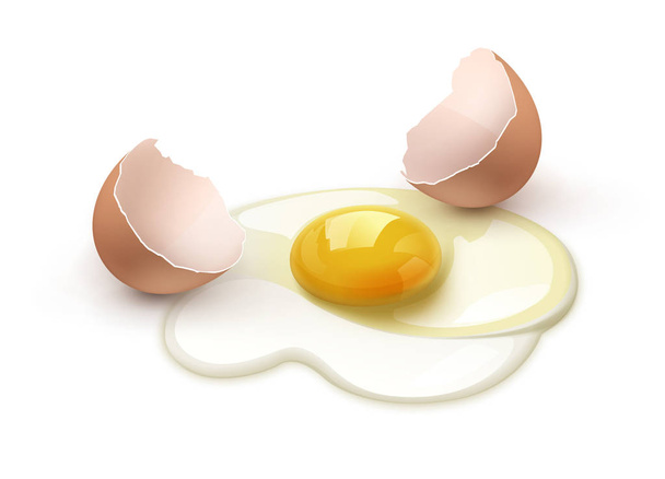 Illustrazione vettoriale primo piano di uovo di gallina incrinato con guscio d'uovo marrone su sfondo
 - Vettoriali, immagini