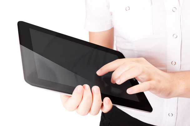 iPad в руках молодой женщины
 - Фото, изображение