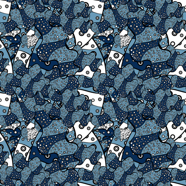 Illustration. Seamless pattern Beautiful fabric background. Vector texture. Doodles on a blue, black and white colors. - Vector, Image