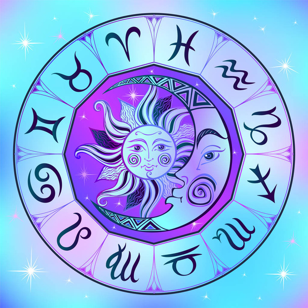 Zodiac.  Astrological symbol. Horoscope. The sun and the moon. Astrology Mystical Vector - Vector, Image