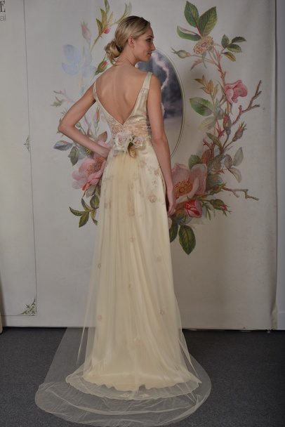 NEW YORK - APRIL 22: A Model poses for Claire Pettibone bridal presentation at Pier 92 during International Bridal Fashion Week on April 22, 2013 in New York City - Zdjęcie, obraz