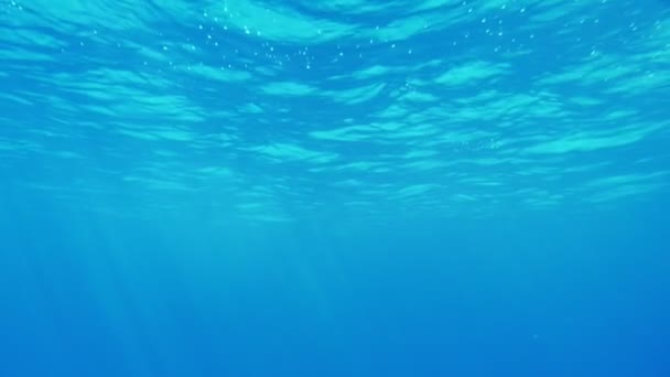 Gyönyörű tenger felszínén lövés víz alatti játékos ragyog sugarak slo-mo Magic tenger felszíni háttérben lövés víz alatti hullámos felület, türkizkék vizek és játékos ragyog napos gerendák, a Vörös-tengeren slo-mo - Felvétel, videó