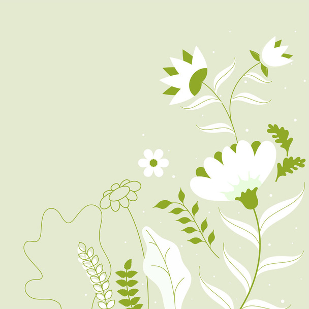 Flat style flowers decorated on green background. Can be used for greeting card design. - Διάνυσμα, εικόνα