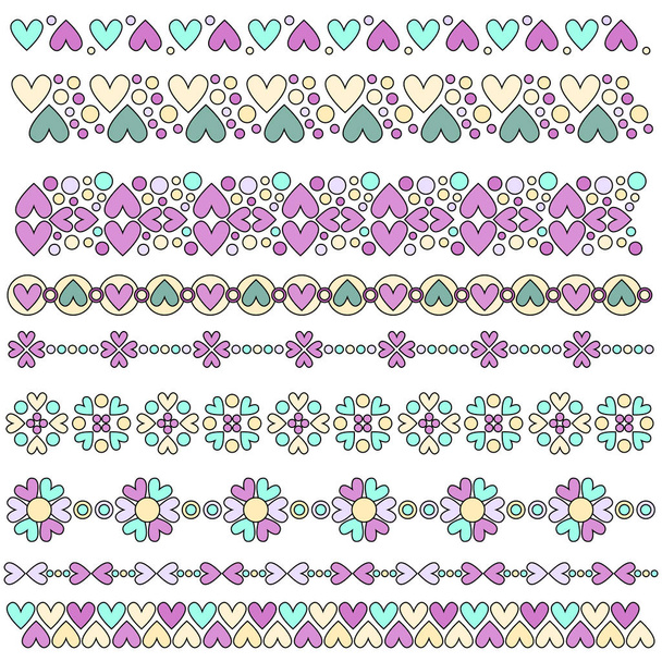 Hearts, trims, borders collection over white background - Vector, Imagen