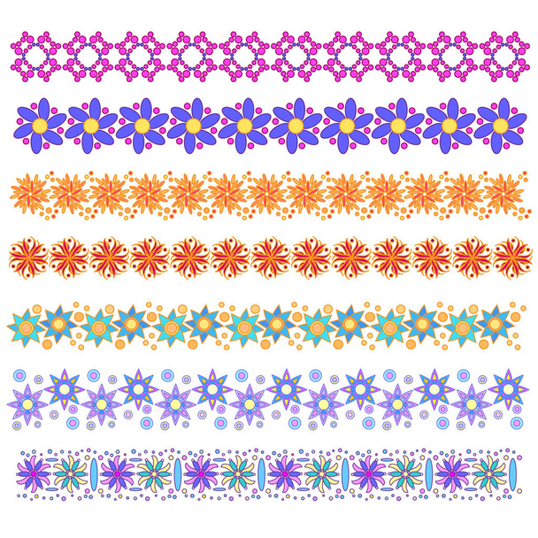 Renkli süsler, çiçekler ve noktalar ile toplama sınırları - Vektör, Görsel
