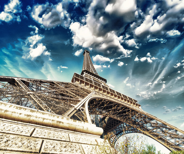 Paris. Gorgeous wide angle view of Eiffel Tower in winter season - Photo, Image
