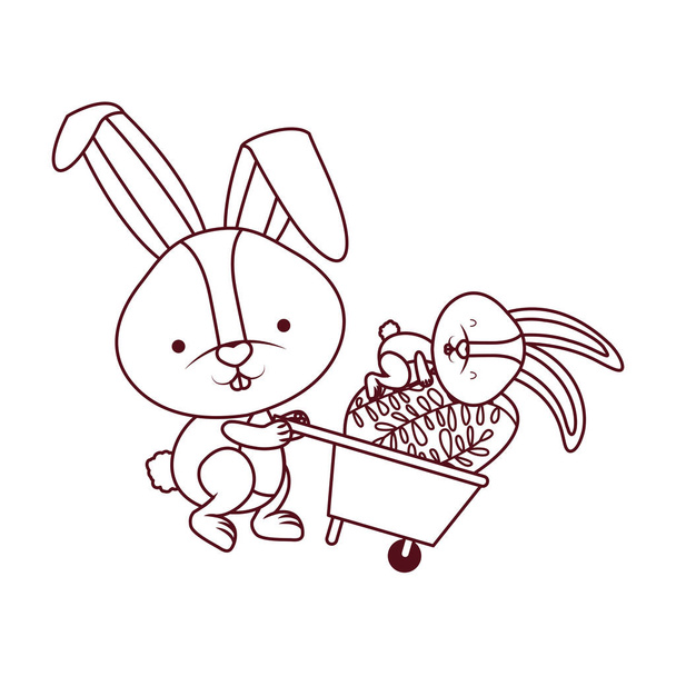 кролики з інвалідним візком і значком великодніх яєць
 - Вектор, зображення