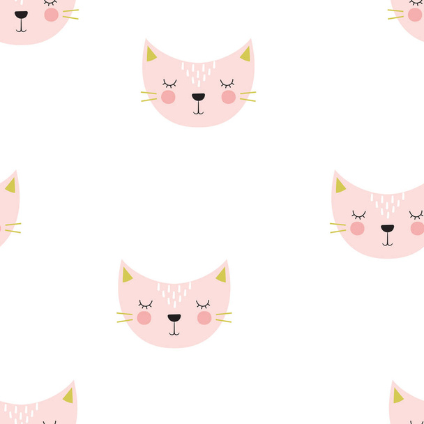 pattern with cat emotional head isolated on white, funny cat face, cute cartoon characters, cute graphics for kids, pink cat with lettering big dreams in flat scandinavian style - Vector, Imagen
