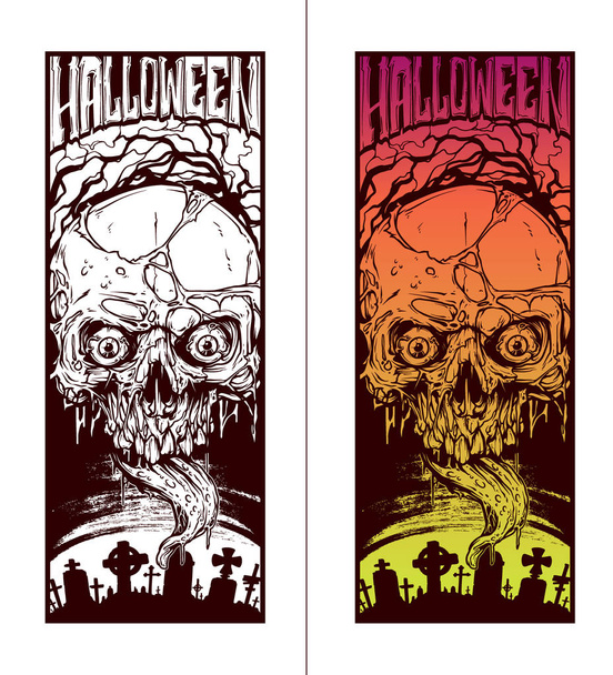 Grafische kleur en witte schedels van halloween - Vector, afbeelding