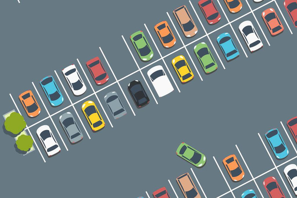 Parking du centre commercial. Voitures stationnées vectorielles. Une illustration simple
. - Vecteur, image
