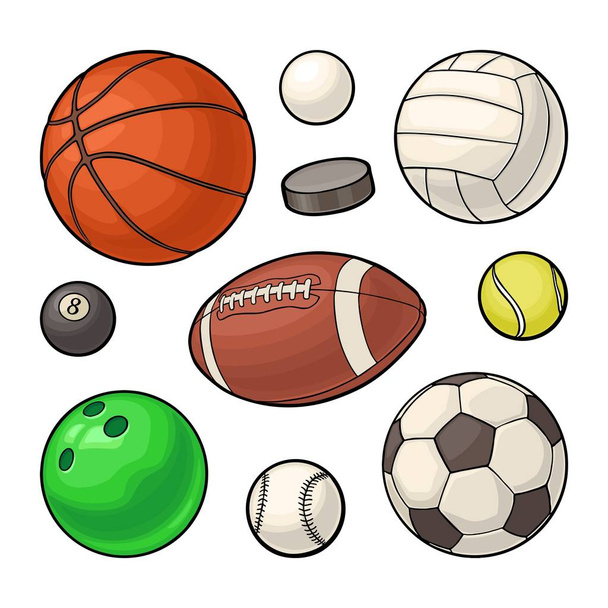 Nastavení ikon míče sport. Vektorové ilustrace barevné. Izolované na bílém - Vektor, obrázek