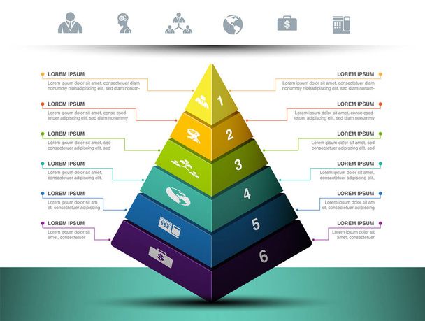 Pyramidendiagramm mit Symbol und Symbol für Geschäftsinfografik, Vektorillustrationsgrafik - Vektor, Bild