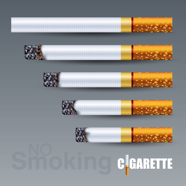 Step of burning cigarette set in different stage, 3D vector illustration - Vector, Image