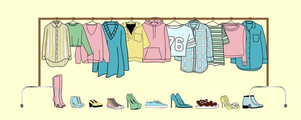 clothes on hangers - Vector, Image