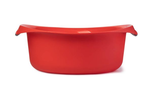 red plastic wash bowl. White background - Φωτογραφία, εικόνα