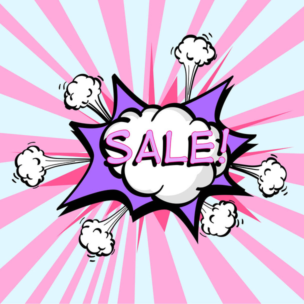 Sale, colorful speech bubble and explosions in pop art style. Elements of design comic books. Raster - Photo, Image