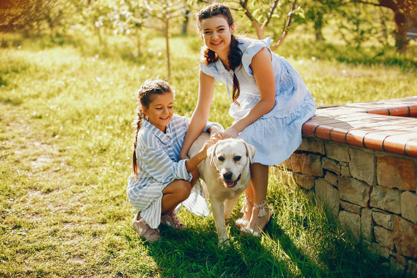 two beautiful girls with dog - 写真・画像