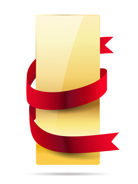 vertical shiny golden card with red ribbon - Vektor, Bild