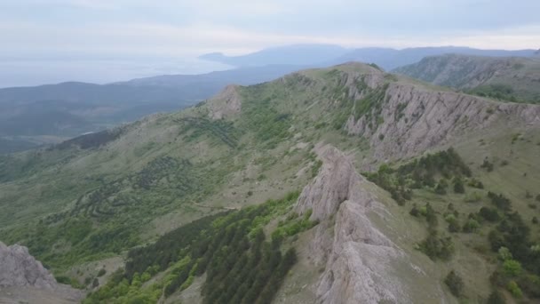 Αεροφωτογραφία της Κριμαίας βουνά, βράχια και στα δάση. Εκπληκτικοί βραχώδεις σχηματισμοί στην Κριμαία - Πλάνα, βίντεο