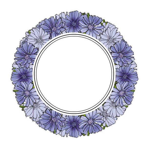 Vector illustration of blue cornflowers in circle shape with empty space for text. - Вектор,изображение