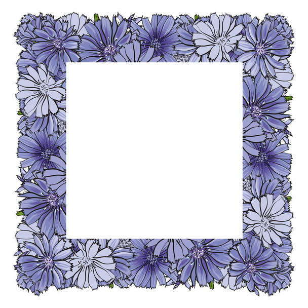 Ilustracja wektorowa niebieskich kwiatów w kształt kwadratu z miejsca kopii. - Wektor, obraz