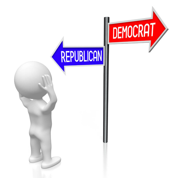 3D απεικόνιση / 3d rendering - σταυροδρόμι έννοια - δημοκρατικός ή Ρεπουμπλικάνος - Φωτογραφία, εικόνα