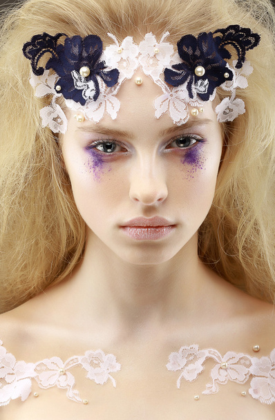Gaze. Fantasy. Bright Image of Charming Purebred Trendy Woman Blond. Futurism - Valokuva, kuva