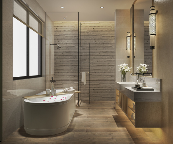 3D rendering modern fürdőszoba luxus csempe dekor - Fotó, kép