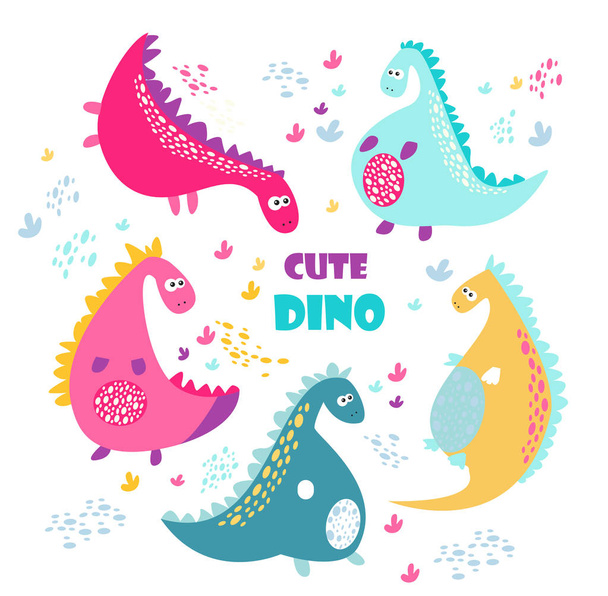 Cute vector color dinosaurs. Set - Vetor, Imagem