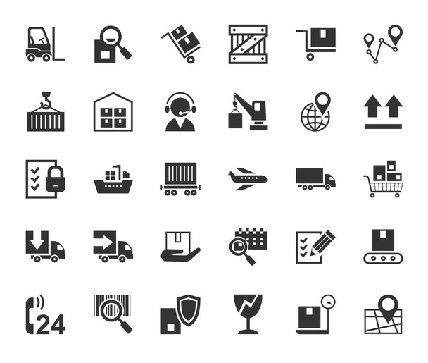 Shipping, flat icons, monochrome, vector. Transportation and delivery of goods. Gray flat icons on white background. Vector clip art. - ベクター画像