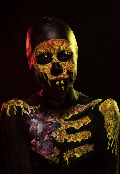 Halloween woman skeleton with flower on chest - Фото, зображення
