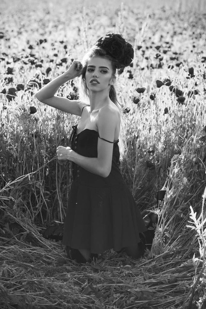 girl in field of poppy seed - Fotografie, Obrázek
