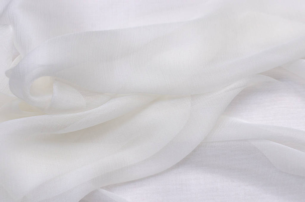 Silkki kangas, valkoinen sifonki raidallinen
 - Valokuva, kuva