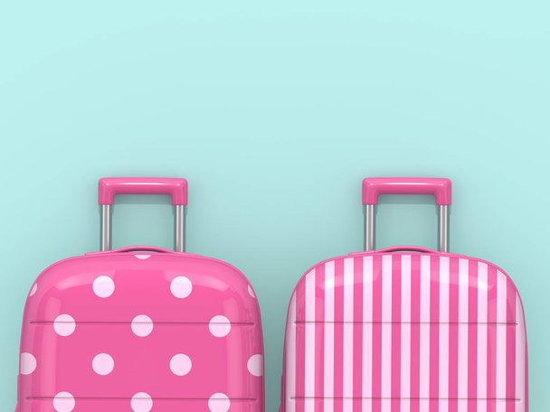 3d render of two suitcases over blue background with place for text - Foto, Imagen