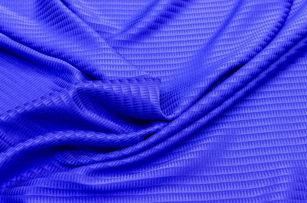 シルク、織り目加工のストレッチ ブルー - 写真・画像