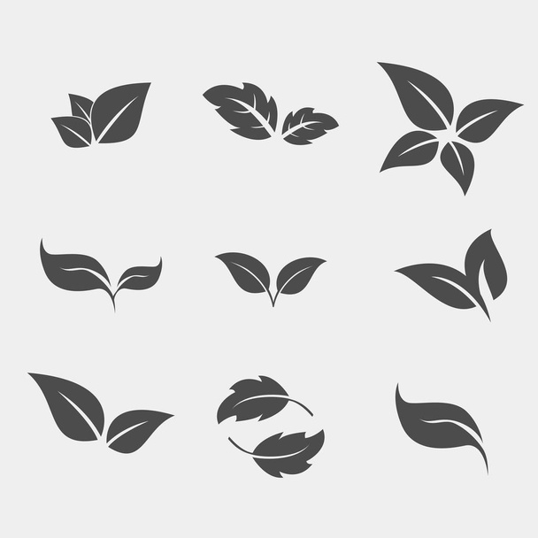 Set of black Tree Leaf flat icon - Vector, Image