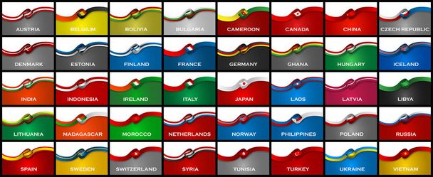 Pacote grande de 40 mundo país estilo esporte bandeira fitas clássicas no fundo preto. Ilustração vetorial
 - Vetor, Imagem