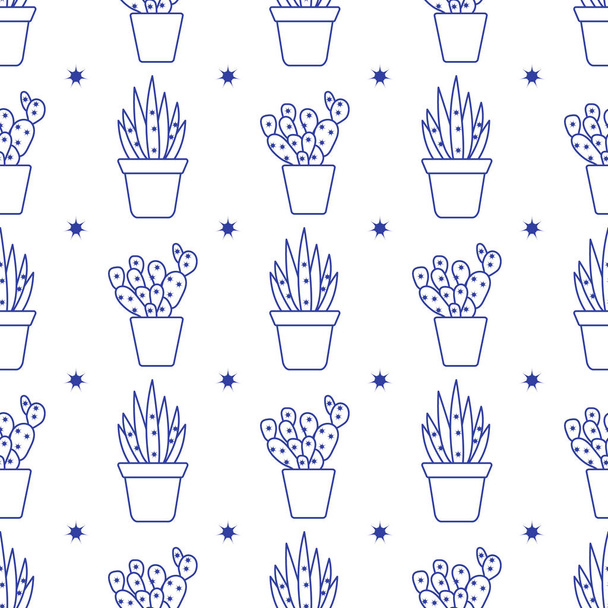Vector seamless pattern with cactus and succulents. Trendy background. Tropical plants. - Vektori, kuva