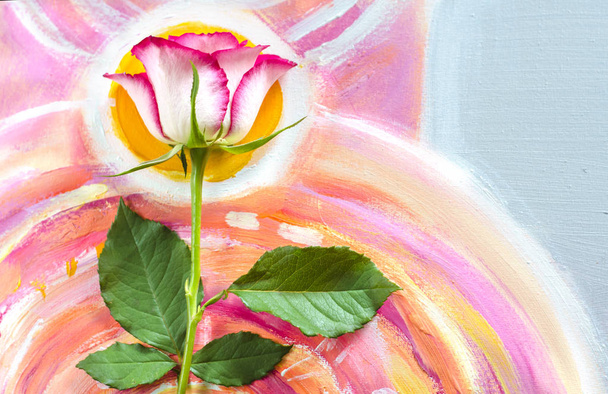 Rose on a picturesque canvas background. Greeting Card Mother's Day, Women's Day. - Photo, Image