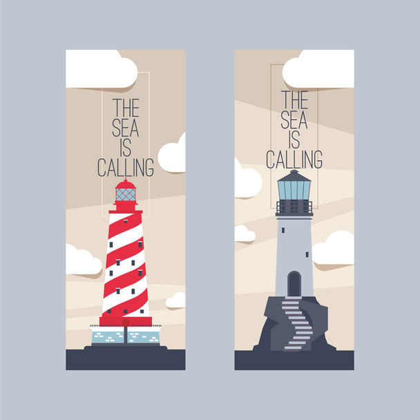 Векторный маяк маяка зажигалка траектория освещения с морского побережья набор фоновых иллюстраций маяки морской фоновый баннер
 - Вектор,изображение