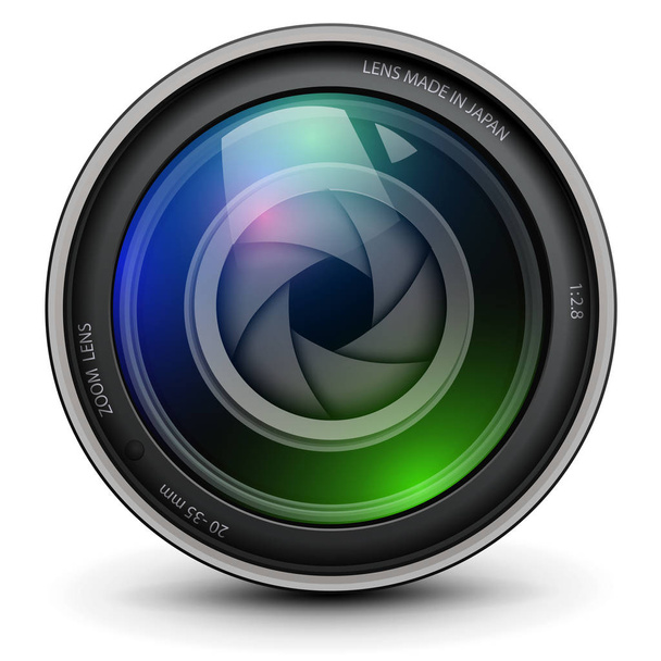 Camera photo lens with shutter inside, vector illustration. - Vettoriali, immagini