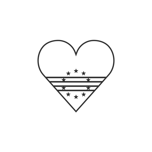 Kaapverdische vlag pictogram in een hart vorm in zwarte omtrek plat ontwerp. Onafhankelijkheidsdag of Nationale feestdag concept. - Vector, afbeelding