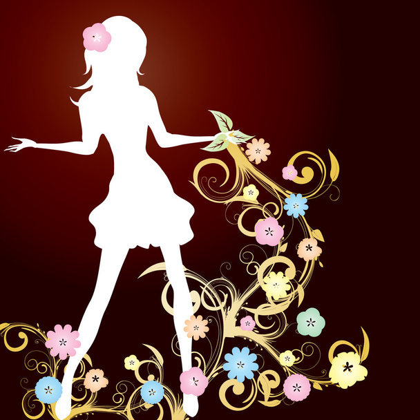 Spring girl on browm background - Vector, Image