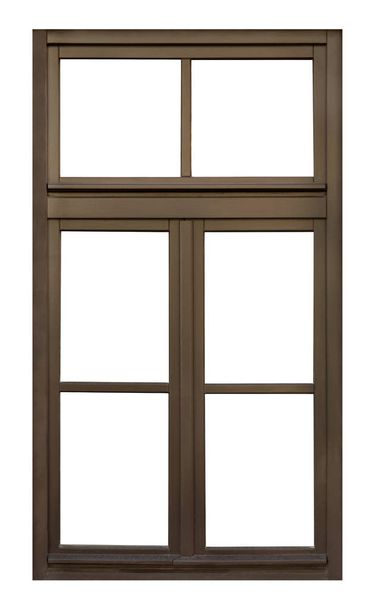 Stare brązowe drewniane okno na białym tle - Zdjęcie, obraz