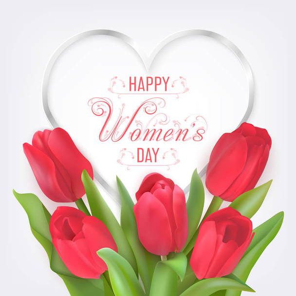 Happy Women cartão de dia com tulipas
 - Vetor, Imagem