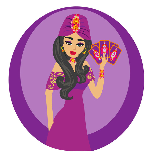 beautiful Fortuneteller woman with cards - Vector, afbeelding